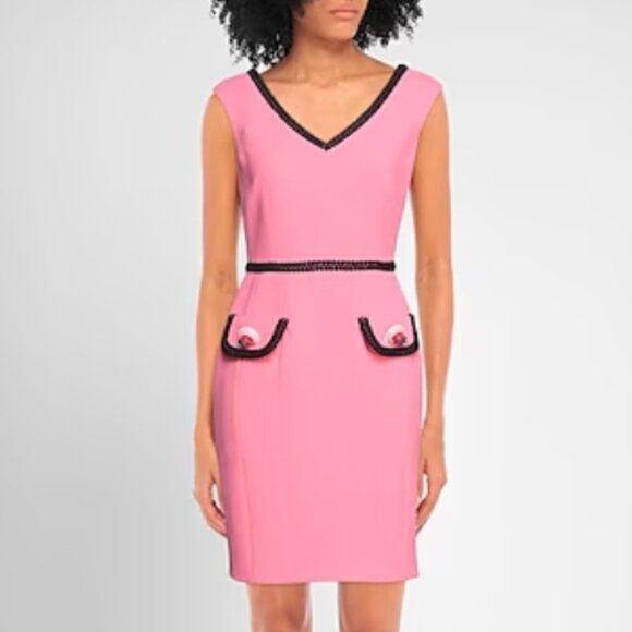 NWOT MOSCHINO Couture Contrast Embellished Appliqués Wool Pink Dress M $1695 - Picture 4 of 14